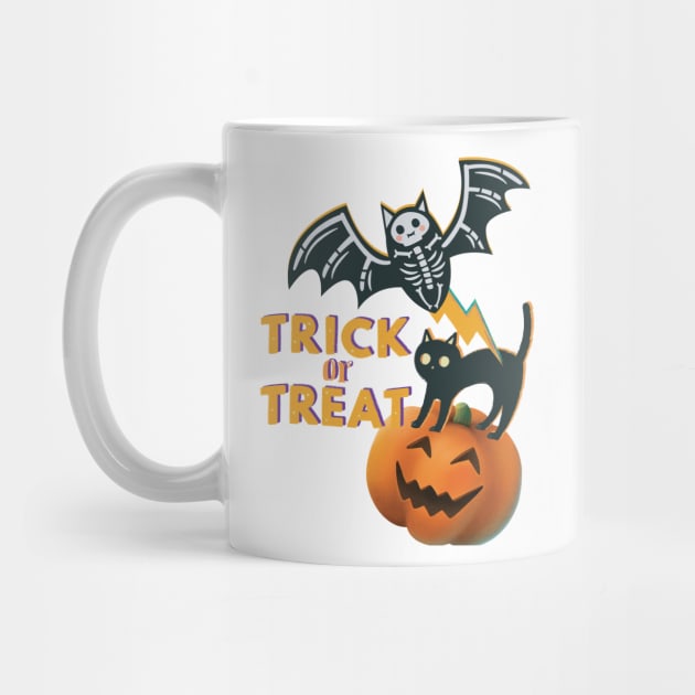 Trick Or Treat Bat And Cat Funny by Persius Vagg